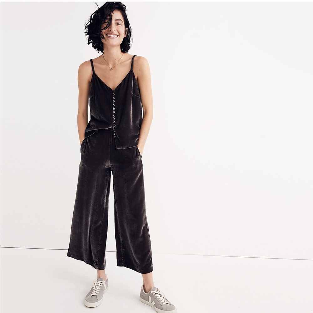 Velvet Pull-On Stretchy Pants by Madewell in Black Coal NWOT (slate gray color)
